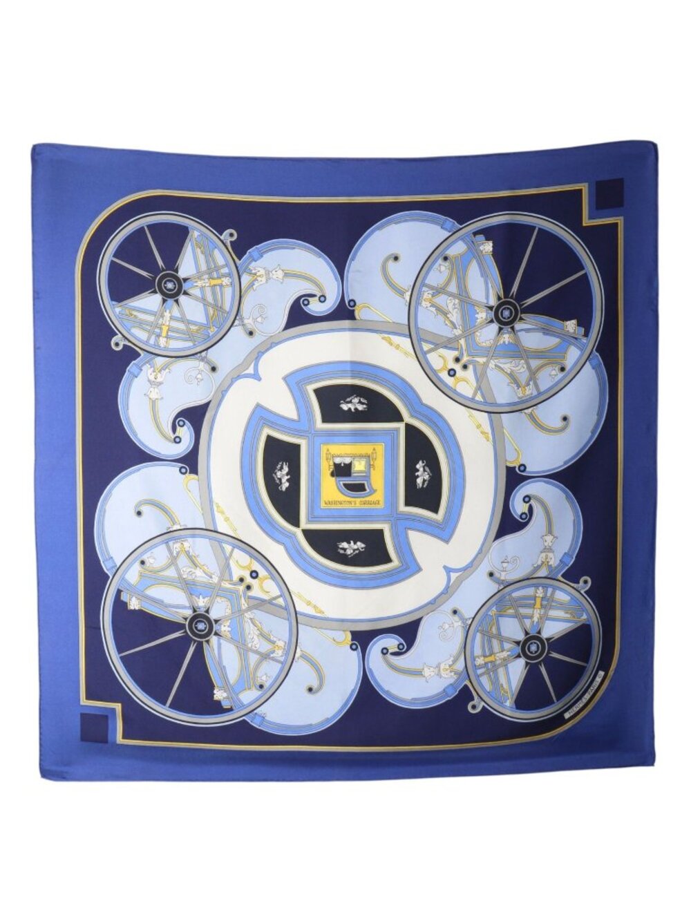 Hermes Carre 90 Washington's Carriage George Silk Blue Scarf